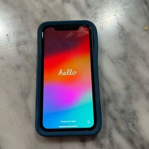 Apple iPhone with Blue Case